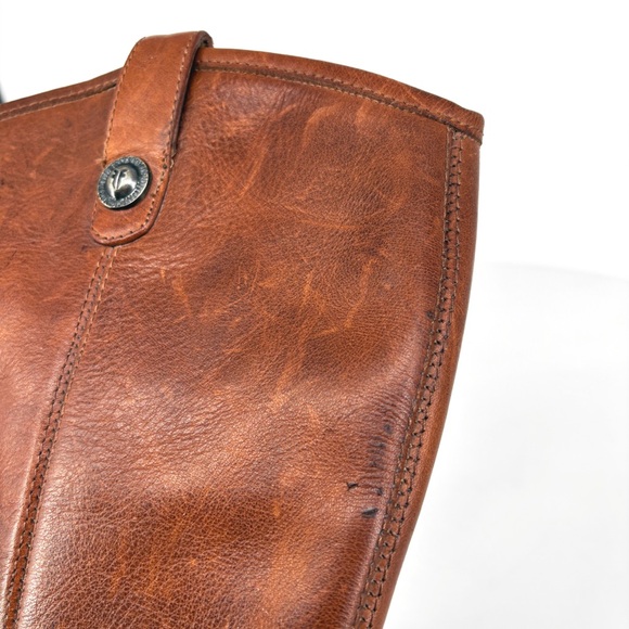 FRYE | Melissa Button Tall Leather Riding Boots in Brown Cognac | Sz 9.5 - Picture 14 of 16